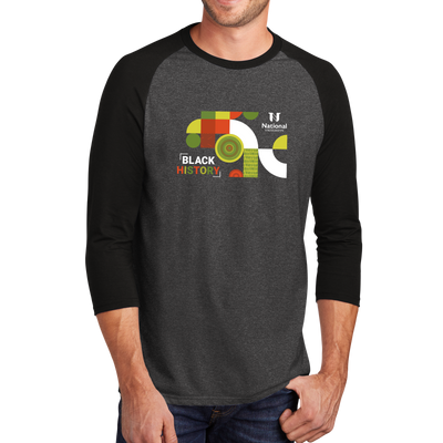 District Made® Mens Perfect Tri® 3/4-Sleeve Raglan - Black History 1