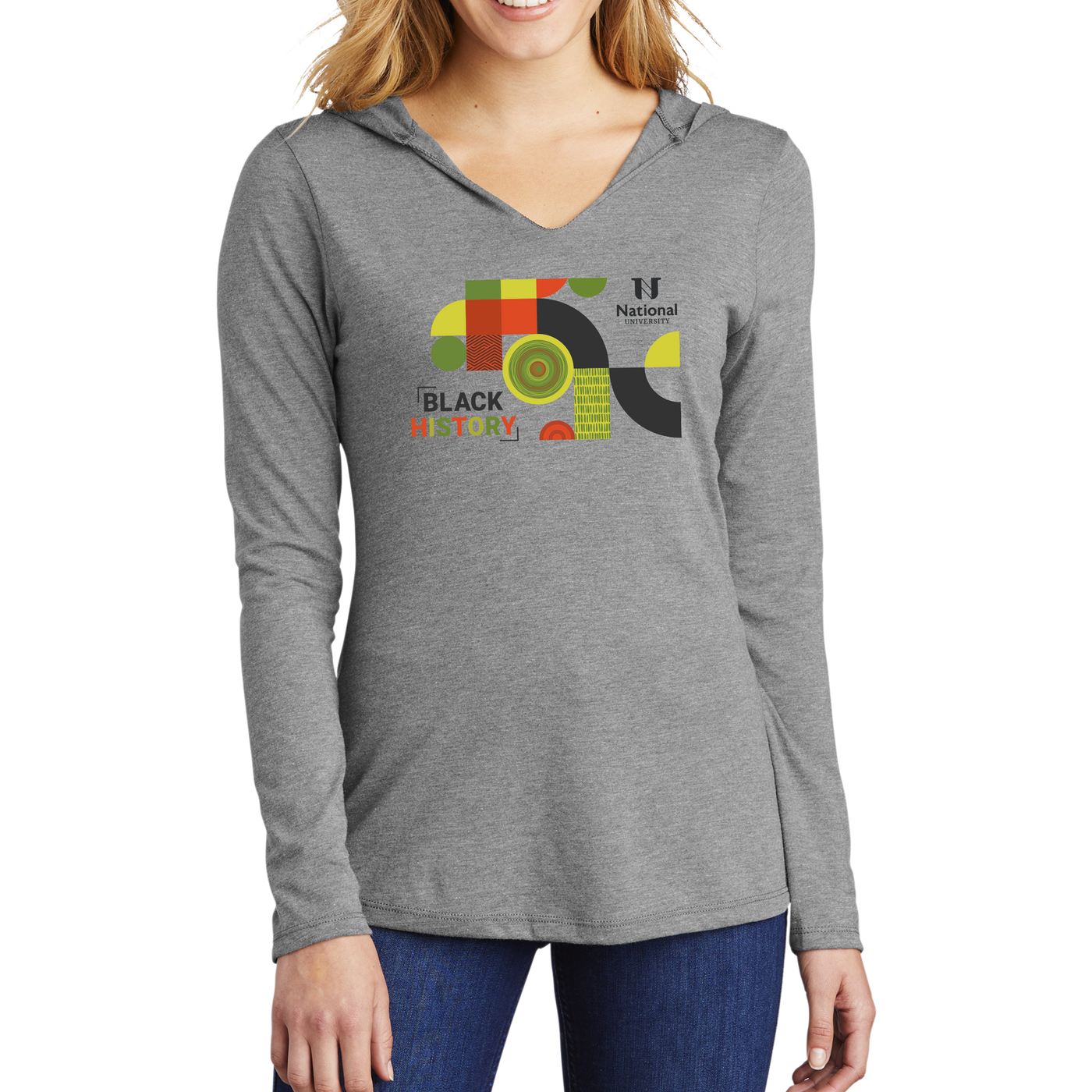 District Made Ladies Perfect Tri Long Sleeve Hoodie Tee - Black History 1